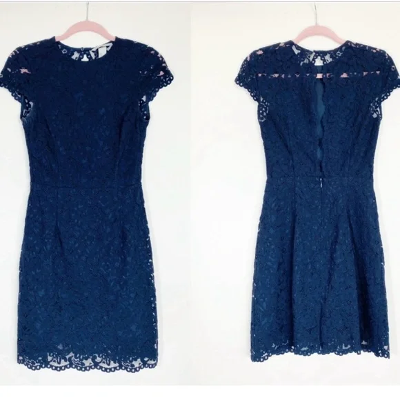 H&M | Dresses | Hm Navy Open Back Lace Dress Excellent Condition | Poshmark